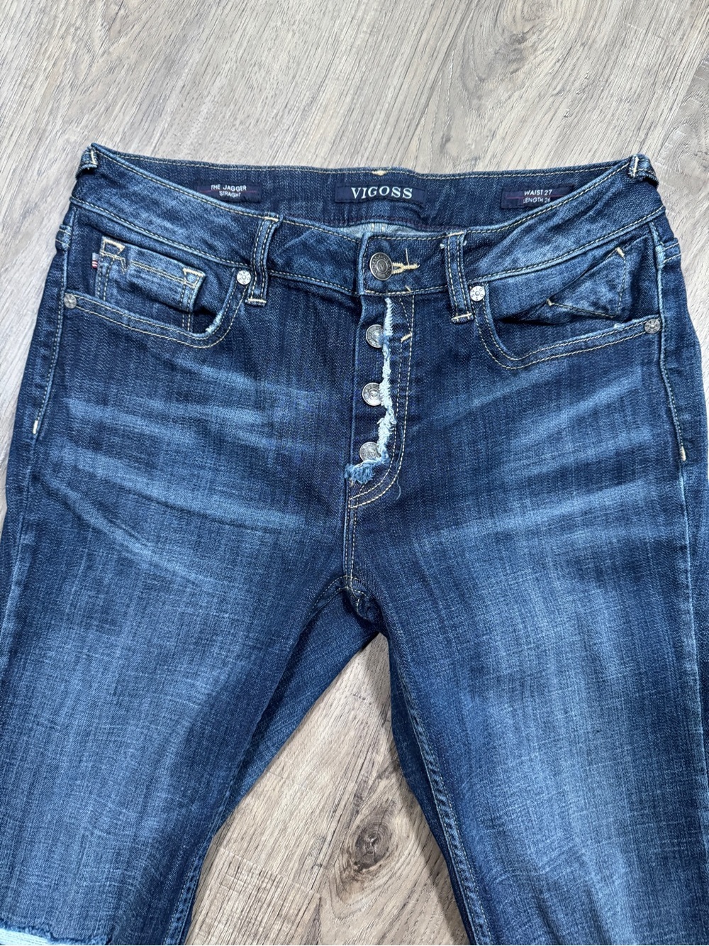 Vigoss THE JAGGER Straight Women's Distressed Button Fly Jeans - Size W27 / L26 - Picture 2 of 14